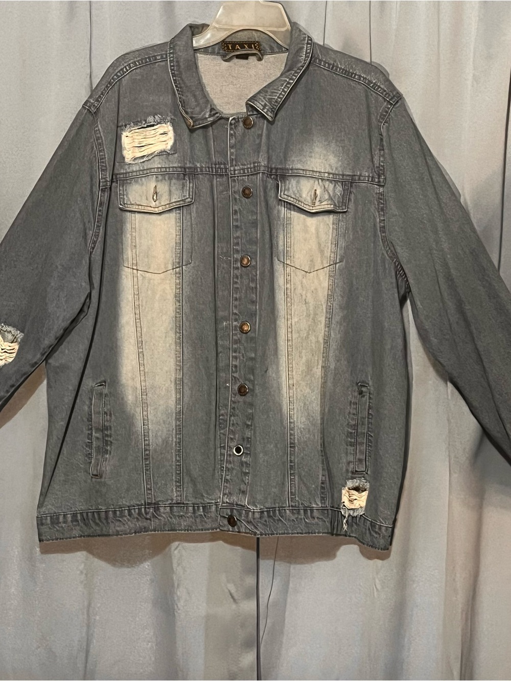 Washed Blue Distressed Denim Jacket - Taxi